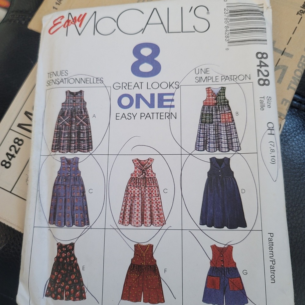 McCall's 8428 Sewing Pattern Kids Jumper Romper Detachable Collar Size 7 8 10